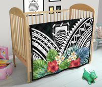 Tuvalu Premium Quilt - Tuvalu Coat of Arms & Polynesian Tropical Flowers White - Polynesian Pride