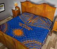 Marshall Islands Premium Quilt - Marshall Islands Flag Polynesian Chief BLue Version - Polynesian Pride