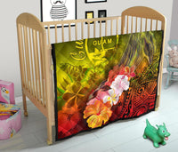 Guam Premium Quilt - Humpback Whale with Tropical Flowers (Yellow) - Polynesian Pride