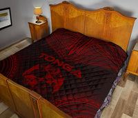 Tonga Premium Quilt - Tonga Coat Of Arms Polynesian Chief Dark Red Version - Polynesian Pride
