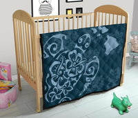 Turtle Hibiscus Map Blue Premium Quilt - Polynesian Pride