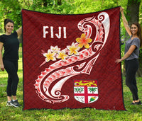 Fiji Premium Quilt - Fiji Seal Polynesian Patterns Plumeria (Red) - Polynesian Pride
