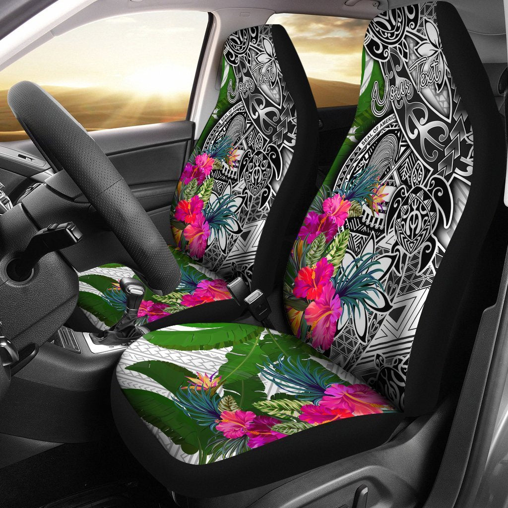 American Samoa Custom Personalised Car Seat Covers White - Turtle Plumeria Banana Leaf Universal Fit White - Polynesian Pride
