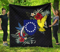 Cook Islands Hibiscus Coat Of Arms Premium Quilt - Polynesian Pride