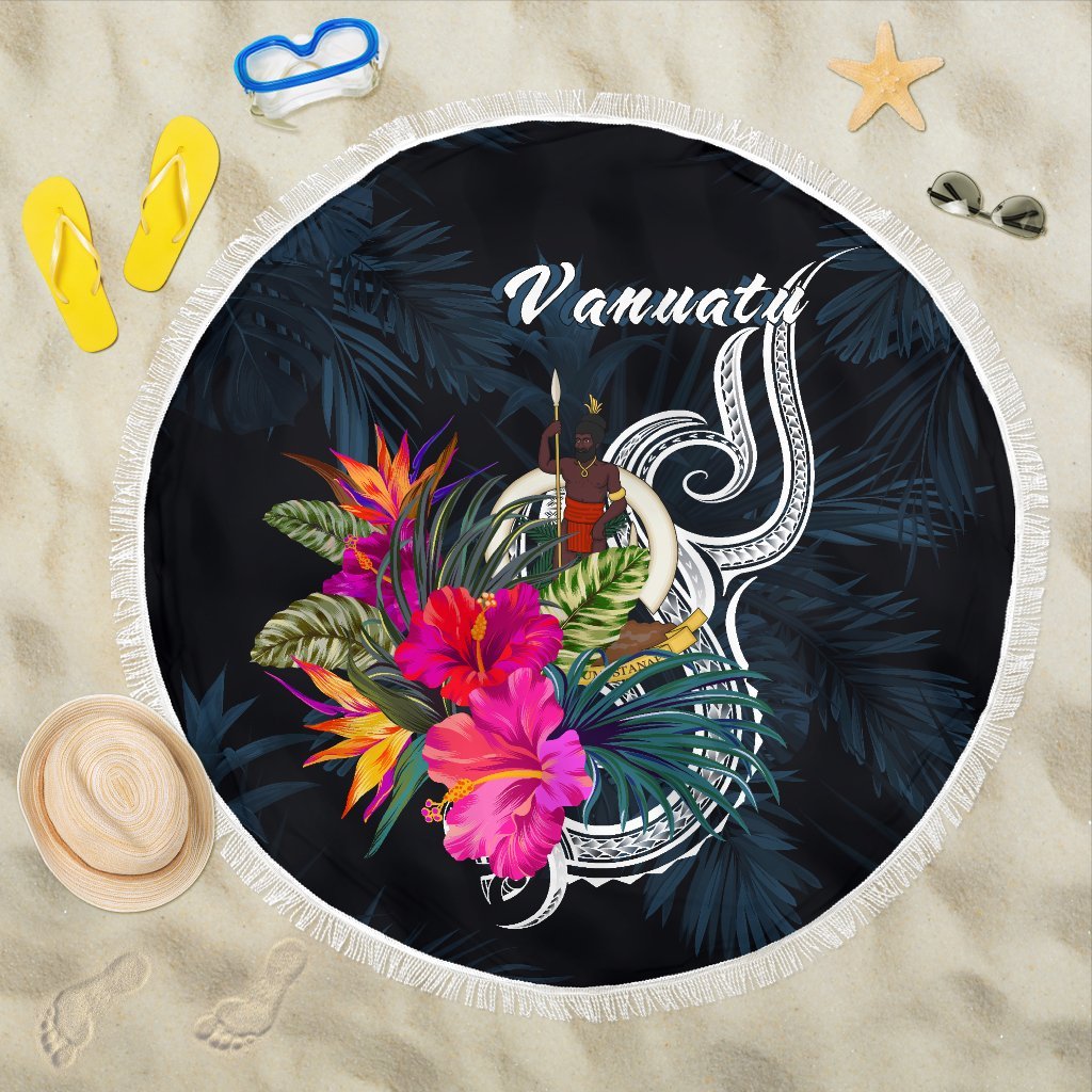 Vanuatu Polynesian Beach Blanket - Tropical Flower One style One size Blue - Polynesian Pride