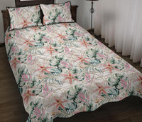 Tropical Pattern With Orchids Leaves And Gold Chains Quilt Bed Set - Polynesian Pride