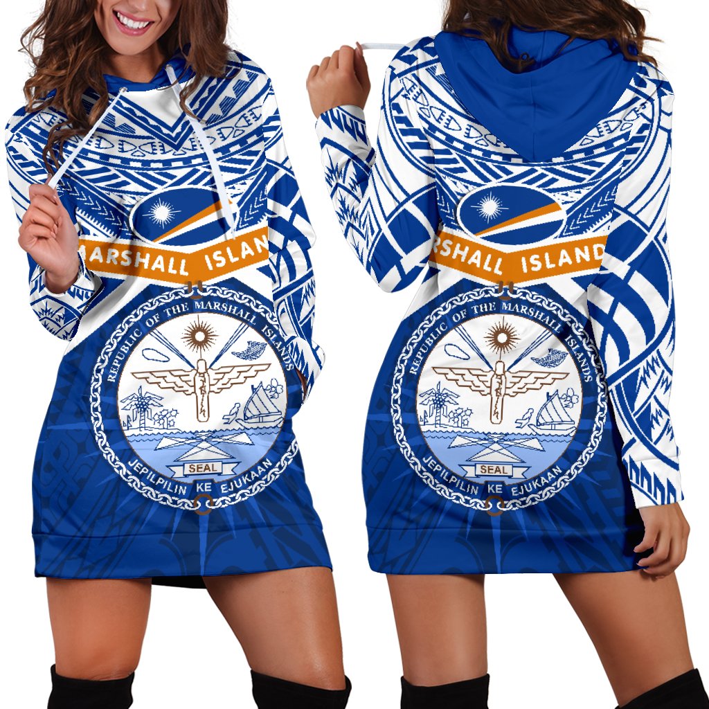 Marshall Islands Rugby Women Hoodie Dress Forever Blue - Polynesian Pride