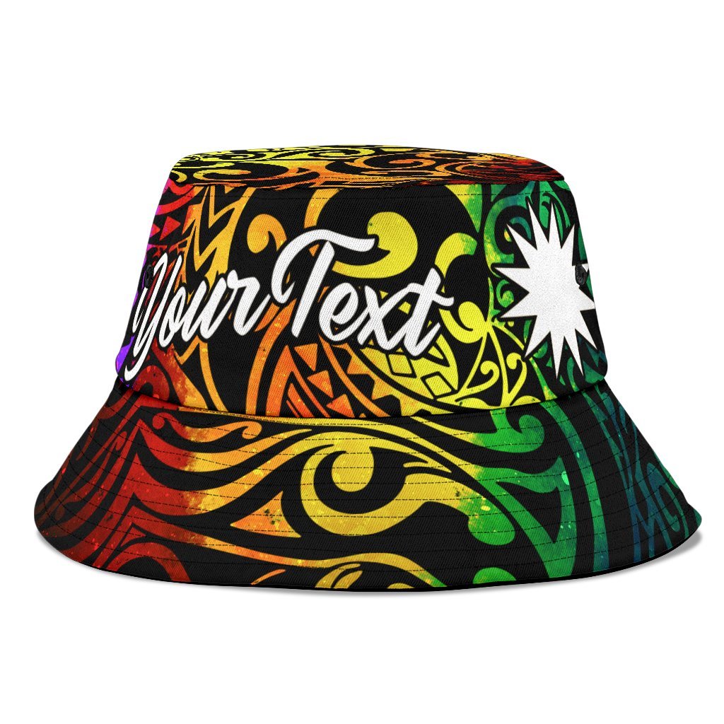 Nauru Custom Personalised Bucket Hat - Rainbow Polynesian Pattern Unisex Universal Fit Reggae - Polynesian Pride