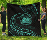 Hawaii Coat Of Arms Premium Quilt - Turquoise - Frida Style Black - Polynesian Pride