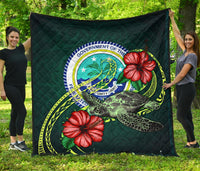 Federated States of Micronesia Premium Quilt - Green Turtle Hibiscus Green - Polynesian Pride