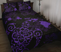 Turtle Hibiscus Map Purple Quilt Bed Set - Polynesian Pride