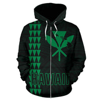 Polynesian Kakau Kanaka Map of Hawaii Zip Hoodie Green - Polynesian Pride