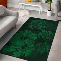 Hawaiian Map Hibiscus Flowers Vintage Polynesian Rug AH Rug Green - Polynesian Pride