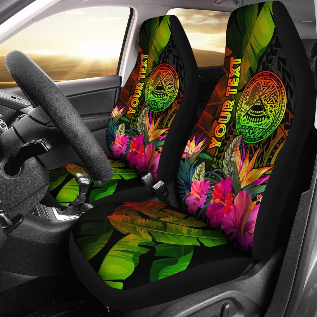 American Samoa Polynesian Personalised Car Seat Covers - Hibiscus and Banana Leaves Universal Fit Reggae - Polynesian Pride