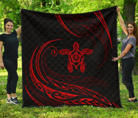Hawaii Turtle Hibicus Premium Quilt - Frida Style - Red Red - Polynesian Pride