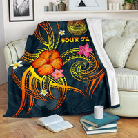 American Samoa Polynesian Personalised Premium Blanket - Legend of American Samoa (Blue) White - Polynesian Pride