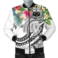 Polynesian Samoa Men's Bomber Jacket - Summer Plumeria (White) White - Polynesian Pride