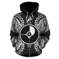 Yap Polynesian All Over Zip up Hoodie Map Black - Polynesian Pride