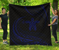 Hawaii Turtle Hibicus Premium Quilt - Frida Style - Blue Blue - Polynesian Pride