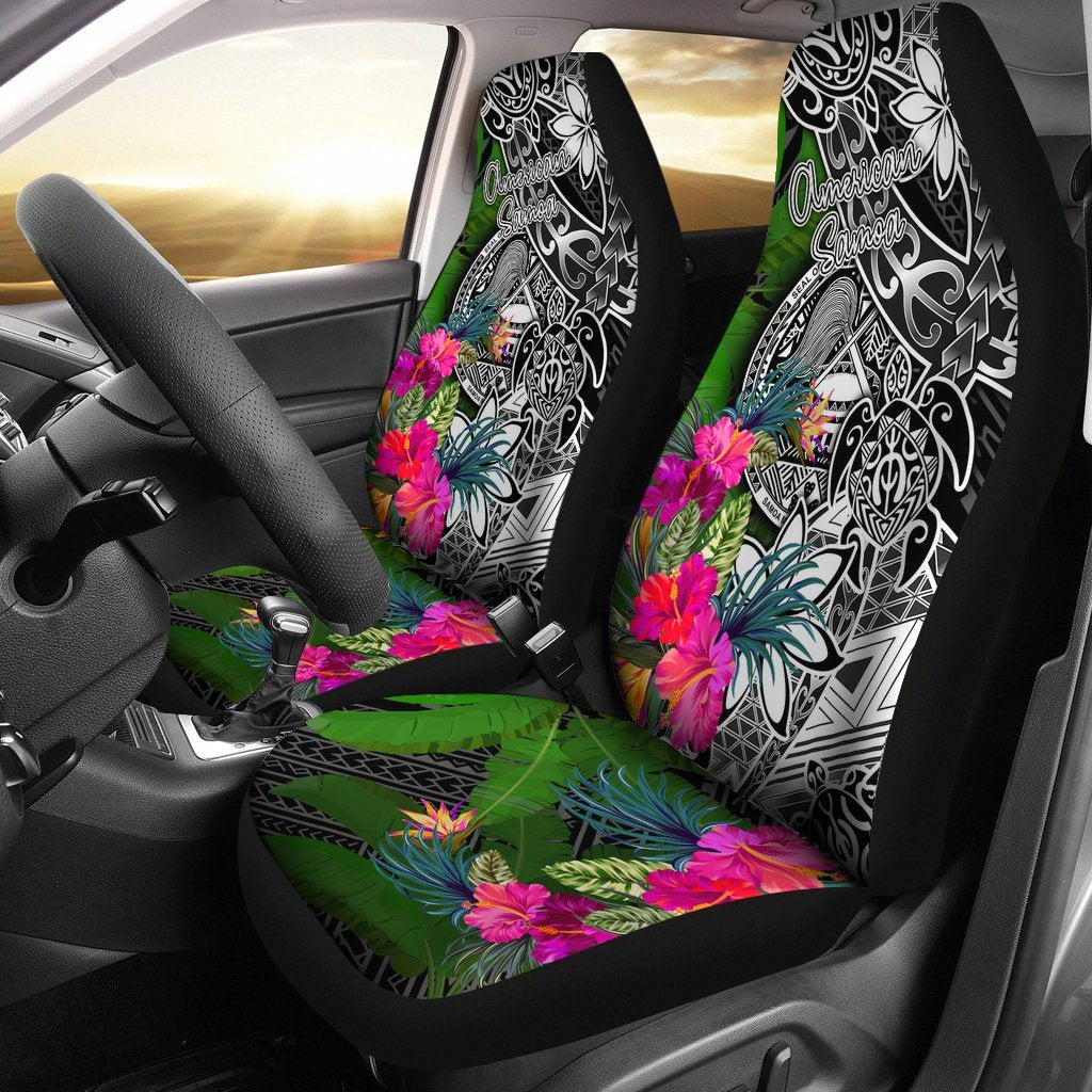 American Samoa Car Seat Covers - Turtle Plumeria Banana Leaf Universal Fit Black - Polynesian Pride