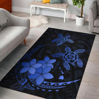Hawaii Polynesian Turtle Plumeria Rug - Pog Style Blue Blue - Polynesian Pride