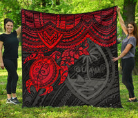 Guam Polynesian Premium Quilt - Guam Coat Of Arms & Red Turtle Hibiscus - Polynesian Pride