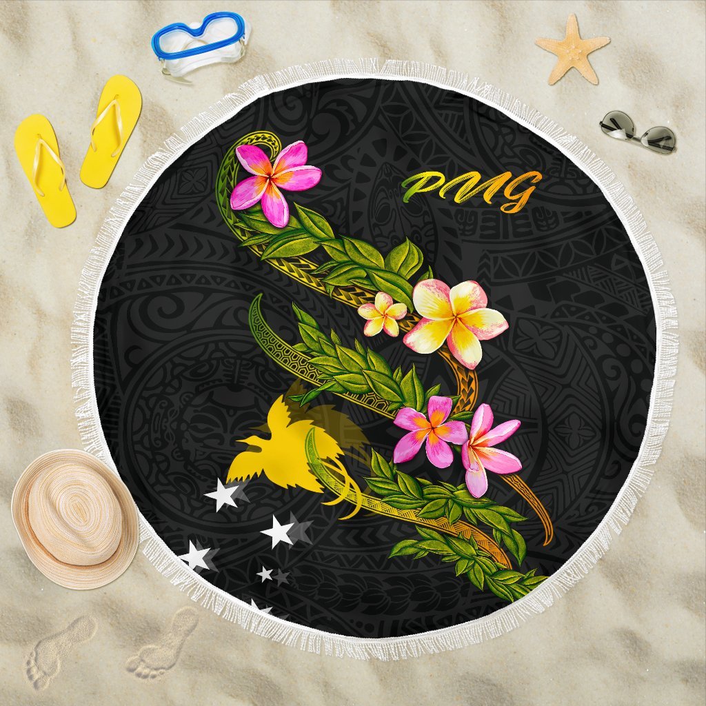 Papua New Guinea Beach Blanket - Plumeria Tribal ONE STYLE ONE SIZE BLACK - Polynesian Pride