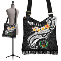Pohnpei Crossbody Boho Handbag - Pohnpei Seal Polynesian Patterns Plumeria (Black) - Polynesian Pride