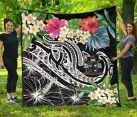 Fiji Polynesian Premium Quilt - Summer Plumeria (Black) - Polynesian Pride