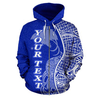 Papua New Guinea Polynesian Custom Zip up Hoodie Coconut Blue - Polynesian Pride