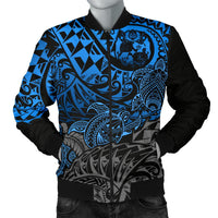 Tonga Polynesian Bomber Jacket (Men) - Blue Turtle Flowing Blue - Polynesian Pride