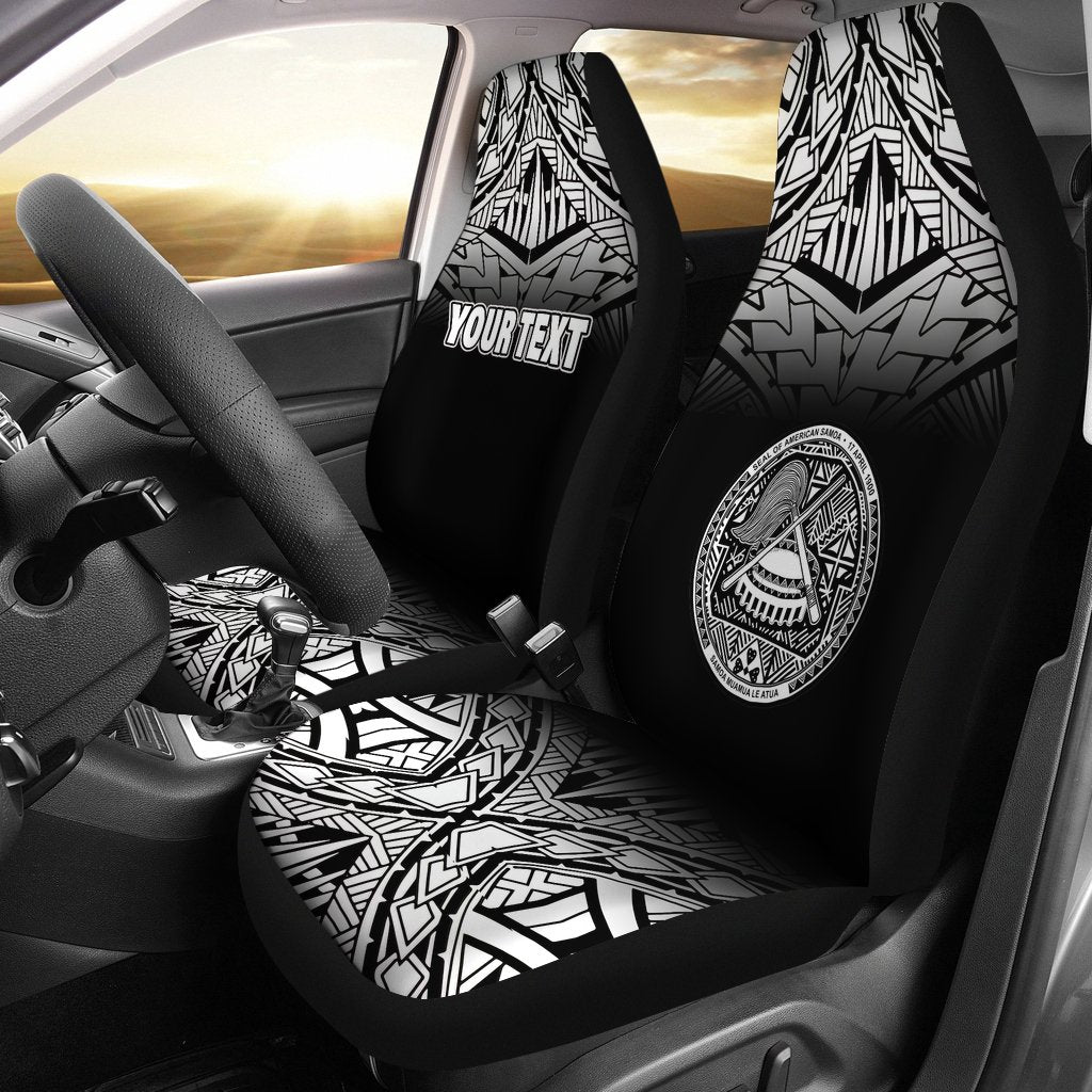 American Samoa Custom Personalised Car Seat Covers - American Samoa Seal Polynesian Tattoo Fog Black Universal Fit Black - Polynesian Pride