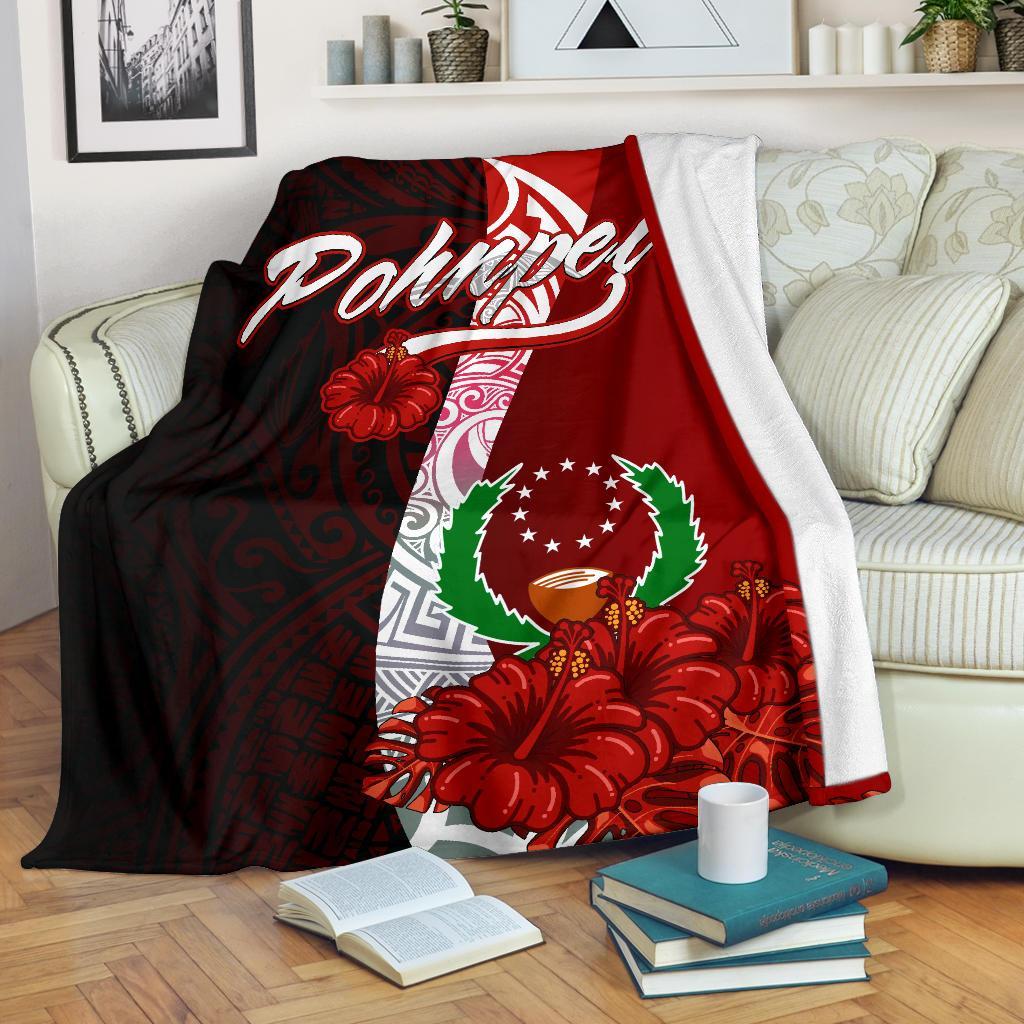 Pohnpei Micronesia Premium Blanket - Coat Of Arm With Hibiscus White - Polynesian Pride
