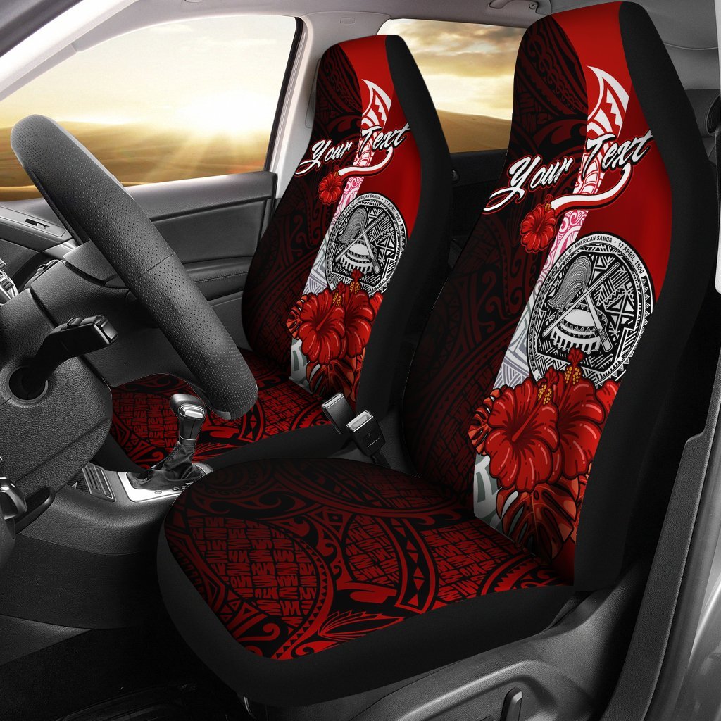 American Samoa Polynesian Custom Personalised Car Seat Covers - Coat Of Arm With Hibiscus Universal Fit Red - Polynesian Pride