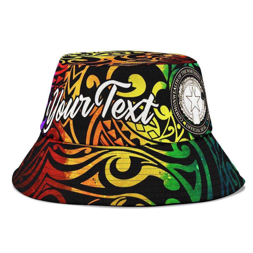 Northern Mariana Islands Custom Personalised Bucket Hat - Rainbow Polynesian Pattern Unisex Universal Fit Reggae - Polynesian Pride