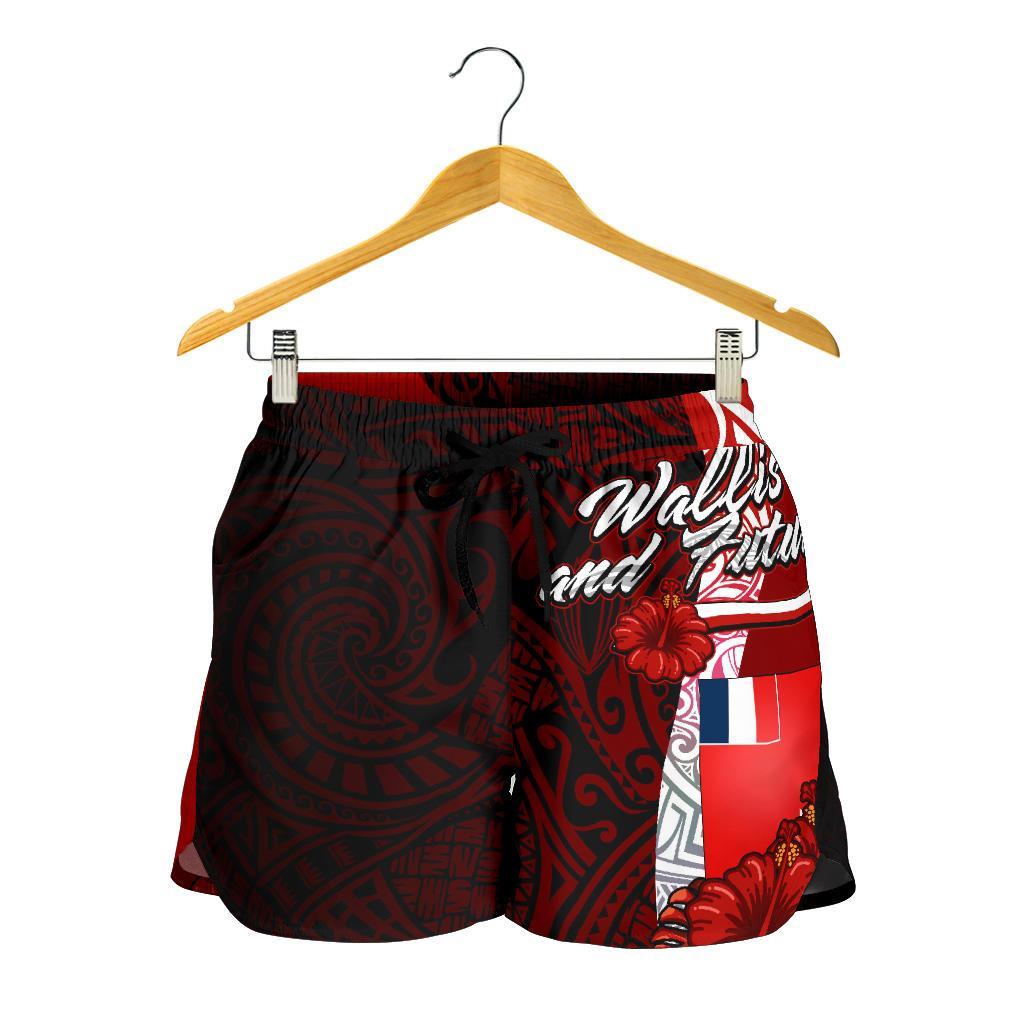Wallis and Futuna Polynesian Women's Shorts - Coat Of Arm With Hibiscus Women Red - Polynesian Pride