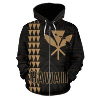 Polynesian Kakau Kanaka Map of Hawaii Zip Hoodie Gold - Polynesian Pride