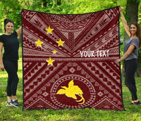 Papua New Guinea Personalised Premium Quilt - Flag With Polynesian Patterns (Red) - Polynesian Pride