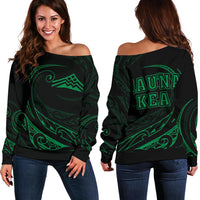 Hawaiian Mauna Kea Polynesian Women's Off Shoulder Sweater - Green - Frida Style Green - Polynesian Pride
