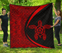 Hawaii Turtle Polynesian Red Premium Quilt - Circle Style White - Polynesian Pride