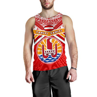 Tahiti Rugby Men Tank Top Polynesian Coat Of Arms and Flag Red - Polynesian Pride