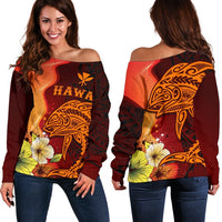Hawaii Women's Off Shoulder Sweater - Tribal Tuna Fish - Polynesian Pride