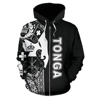 Tonga Polynesian Zip up Hoodie White Line - Polynesian Pride