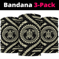 Hawaiian Turtle Map Black Beige Bandana 3 - Pack - Polynesian Pride