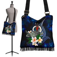 Vanuatu Polynesian Boho Handbag - Turtle With Plumeria Flowers One Style One Size Blue - Polynesian Pride