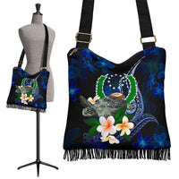 Pohnpei Micronesia Boho Handbag - Turtle With Plumeria Flowers One Style One Size Blue - Polynesian Pride