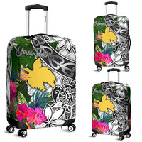 Papua New Guinea Custom Personalised Luggage Covers White - Turtle Plumeria Banana Leaf White - Polynesian Pride