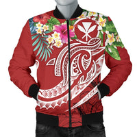 Polynesian Hawaii Kanaka Maoli Men's Bomber Jacket - Summer Plumeria (Red) Red - Polynesian Pride