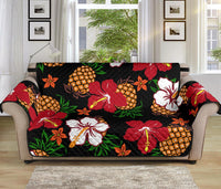 Hawaii Hibiscus Pineapple Tropical Sofa Protectors - Momi style AH Sofa 70" Black - Polynesian Pride