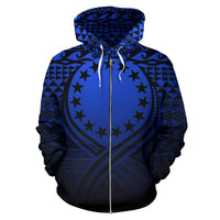 Cook Islands All Over Zip up Hoodie Lift up Blue - Polynesian Pride